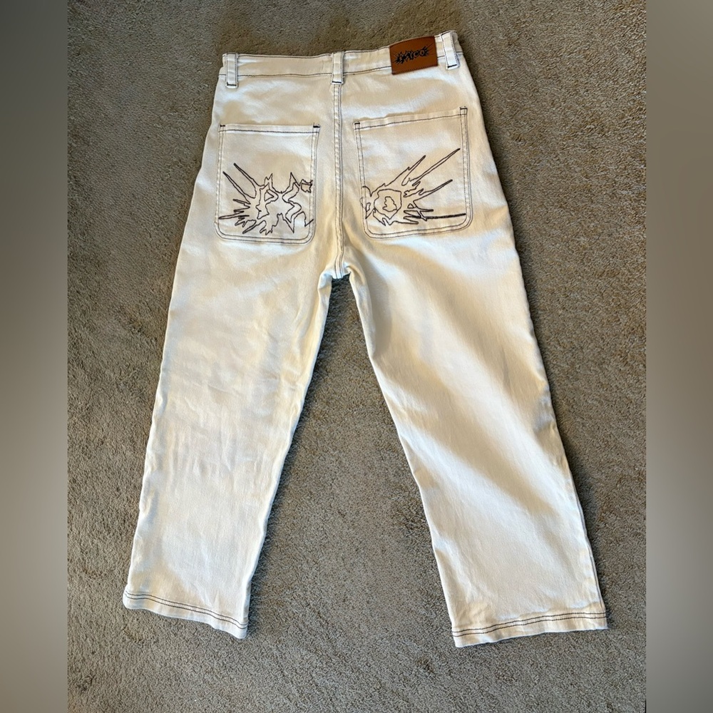 PSYCO Cream Baggy Skateboard Jeans size Small 32 26 100% Cotton